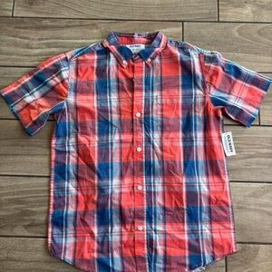 Boys Old Navy Orange and Blue Plaid Shirt
